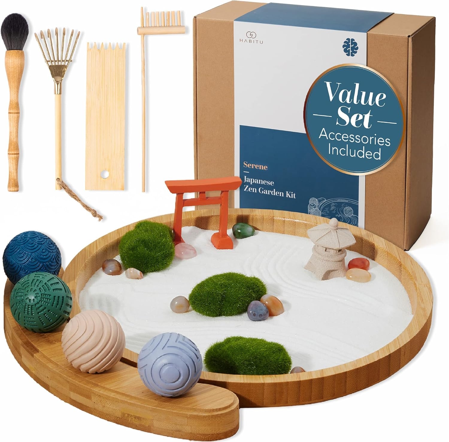 Zen Garden Kit Tiered Circular Tray Textured Spheres