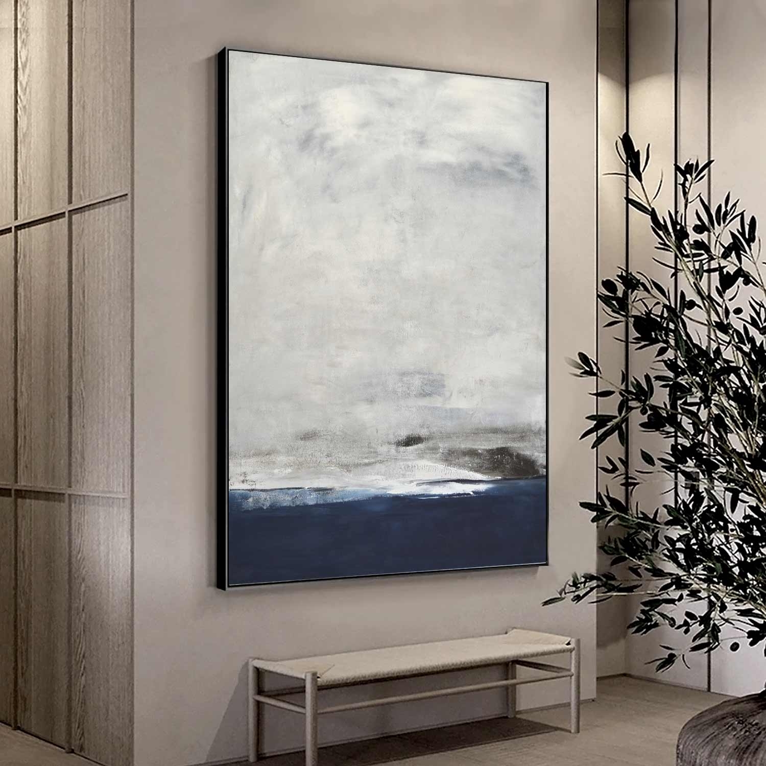 Abstract Painting Contemporary Navy Blue Oversized Vertical Scale
