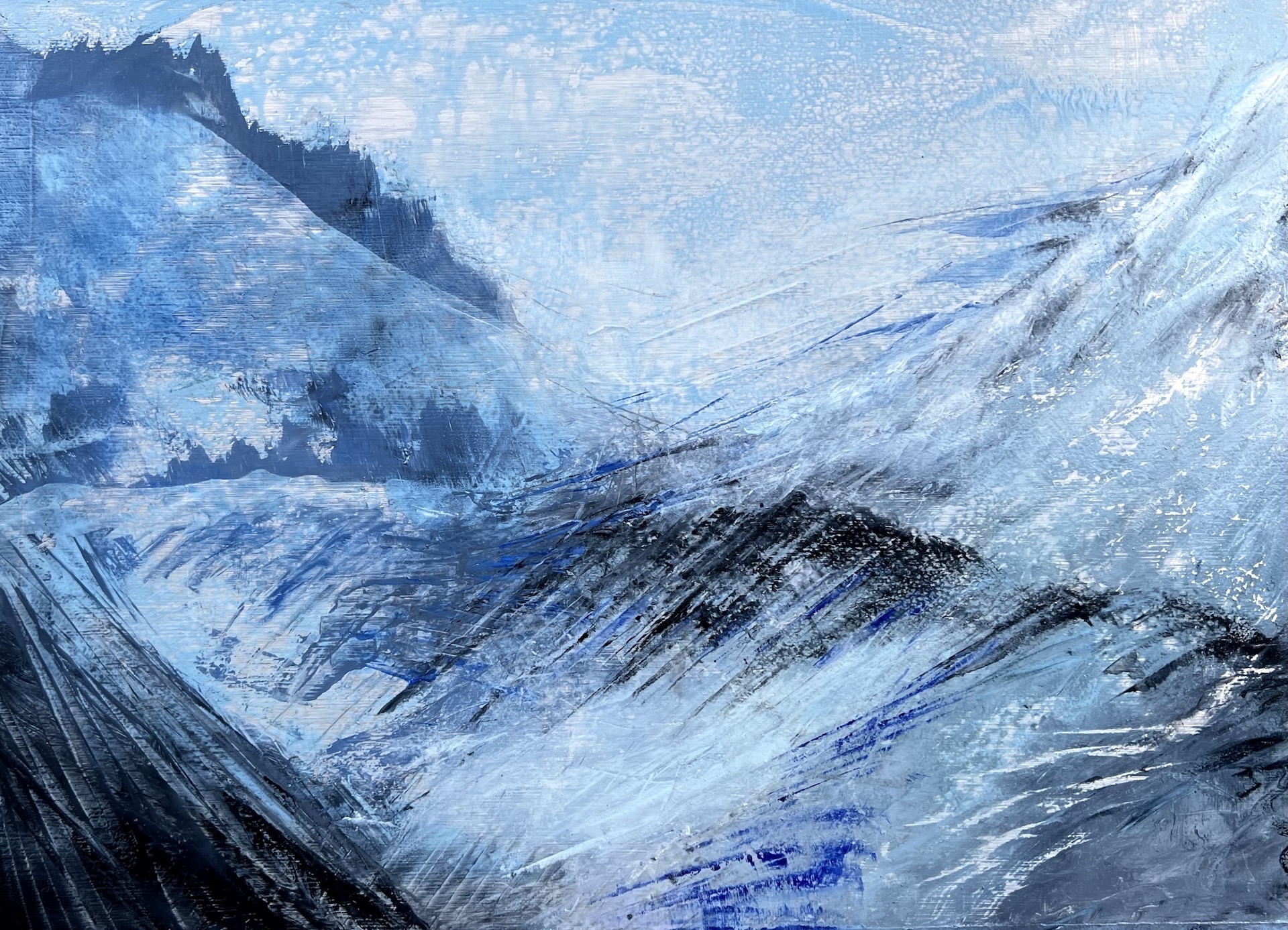 Abstract Painting: Ice Blue Brushed Aluminum Alpine Art
