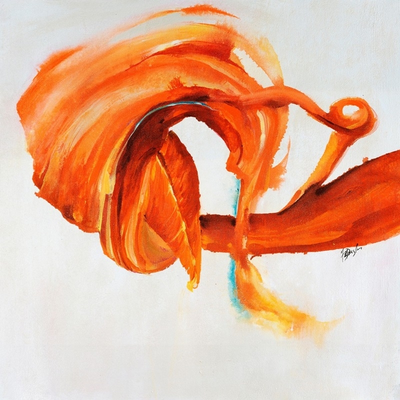 Abstract Painting Sweeping Orange Swirls Teal Minimalist Art