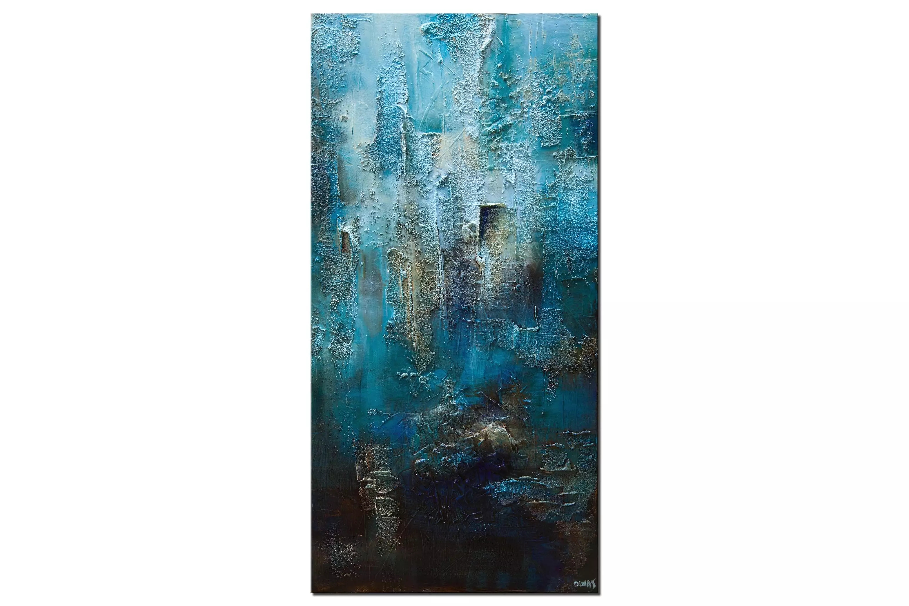 Abstract Painting Vertical Blue Gradient with Heavy Impasto Art