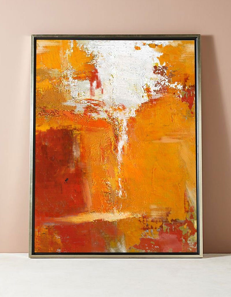 Abstract Painting Vertical Drips Fiery Crimson Wall Accent