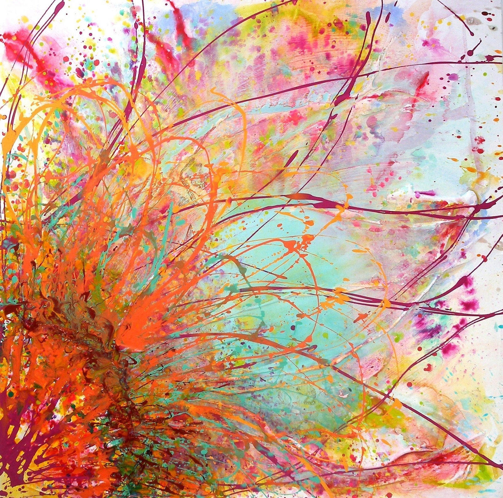 Abstract Wall Art Explosive Orange Composition Splatter Print