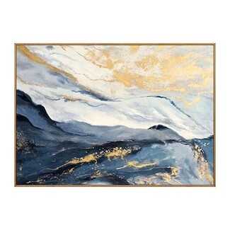 Abstract Wall Art: Navy Mountain Abstract with Gold Leaf