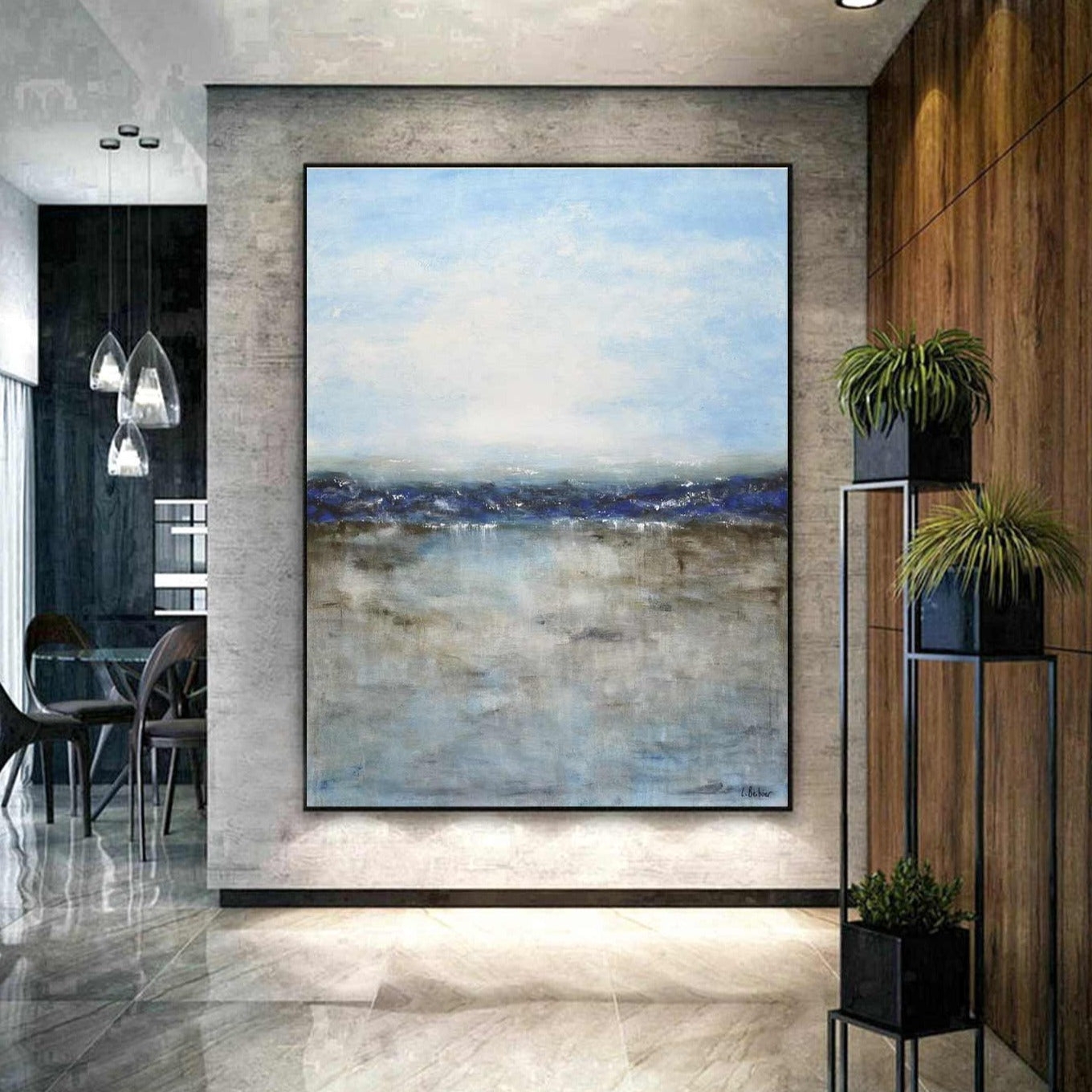 Abstract Wall Art Vertical Landscape with Horizon Line Texture