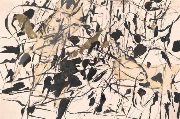 Abstract Wall Art with Calligraphic Gestural Lines