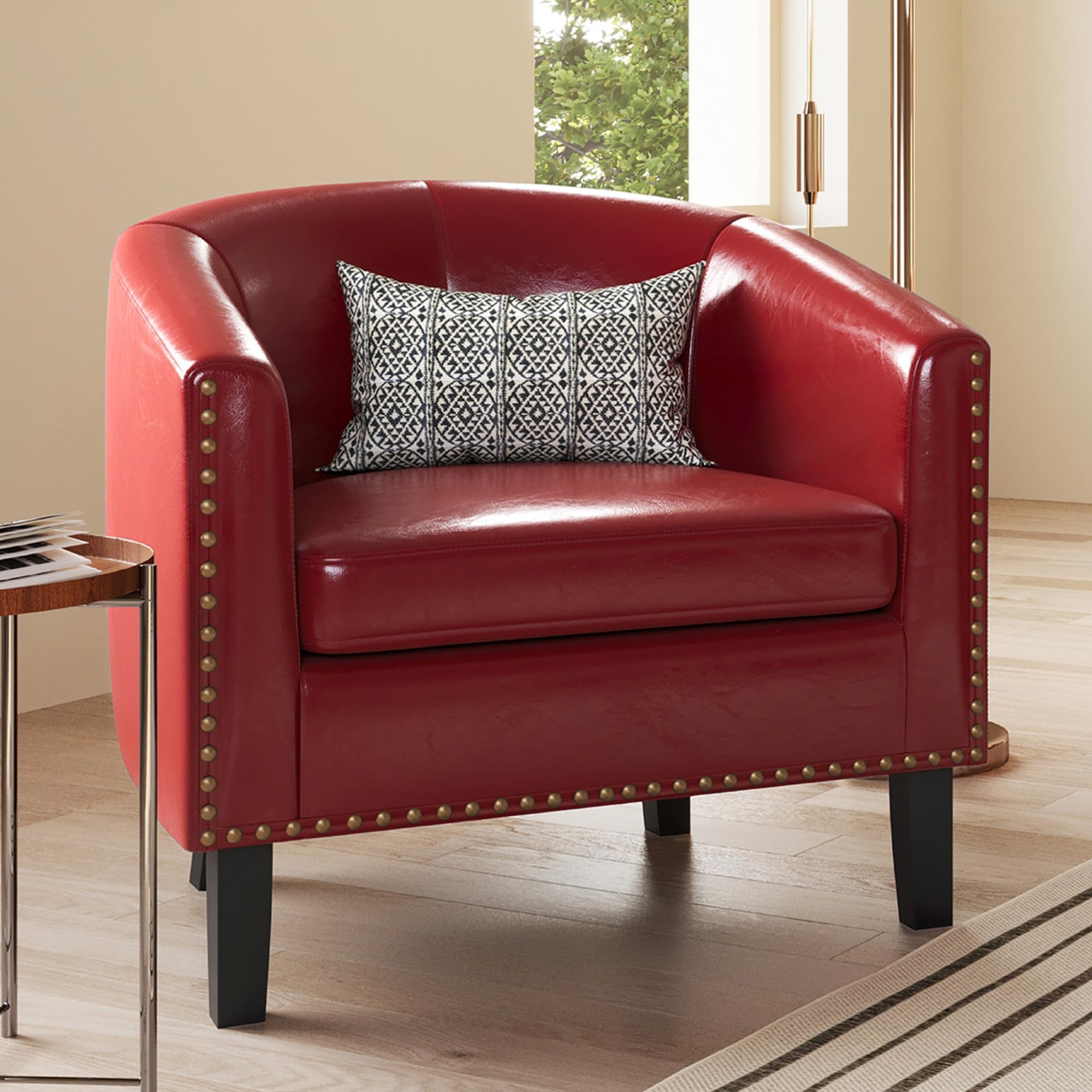 Accent Barrel Chair Gold Nailhead Trim Ruby Red Seating