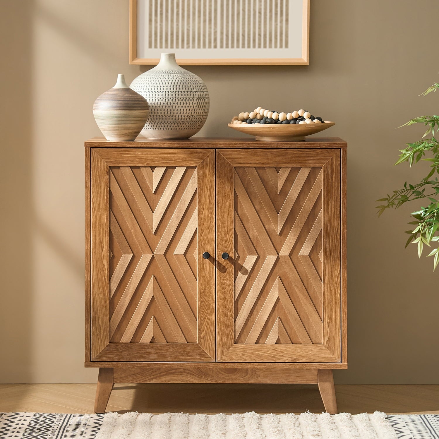 Accent Cabinet: Chevron Patterned Doors in Walnut Wood