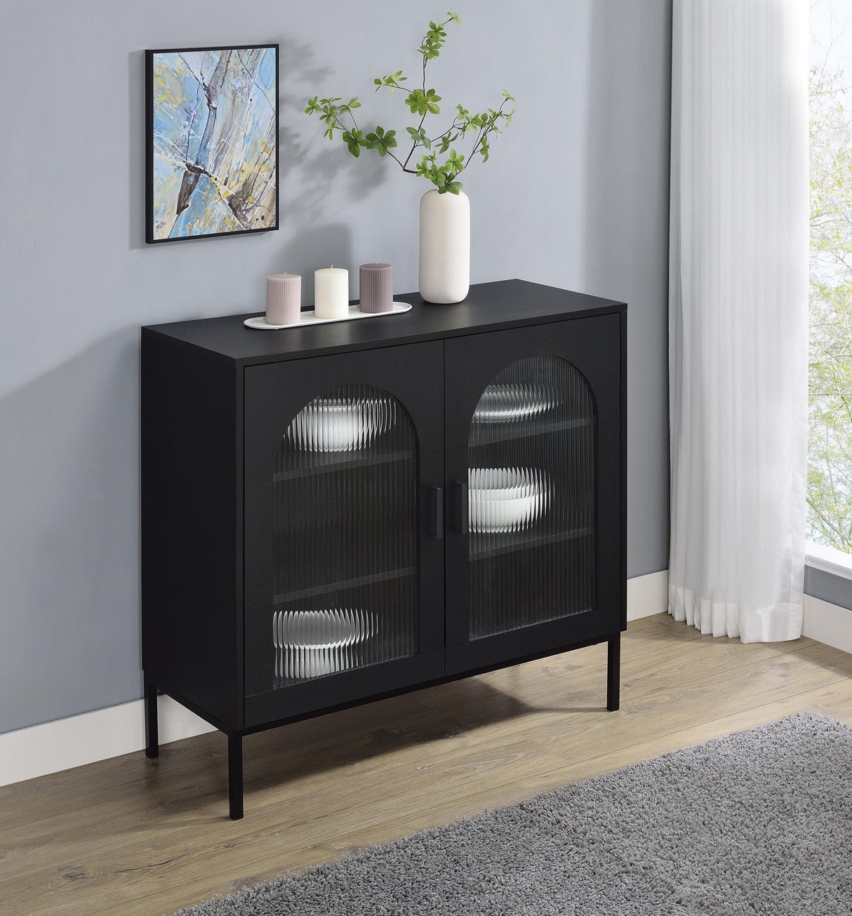 Accent Cabinet with Arched Fluted Glass Storage Chest