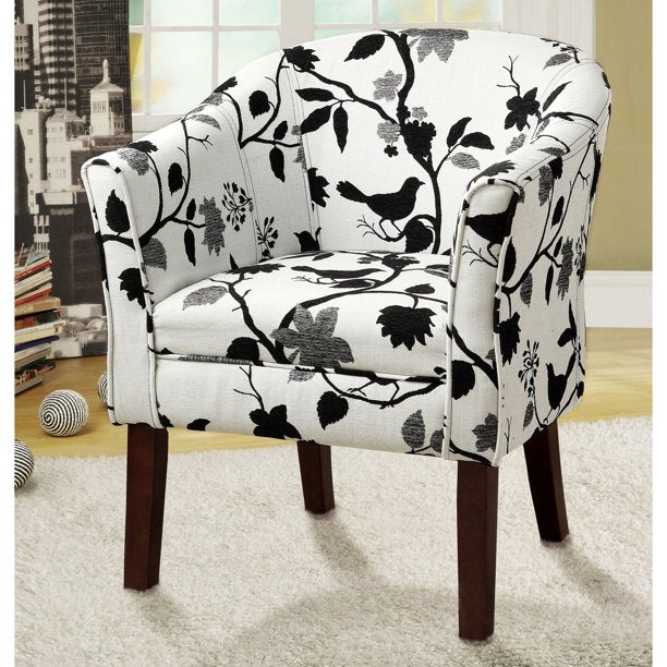Accent Chair Bird And Branch Pattern Barrel Back Nature Print