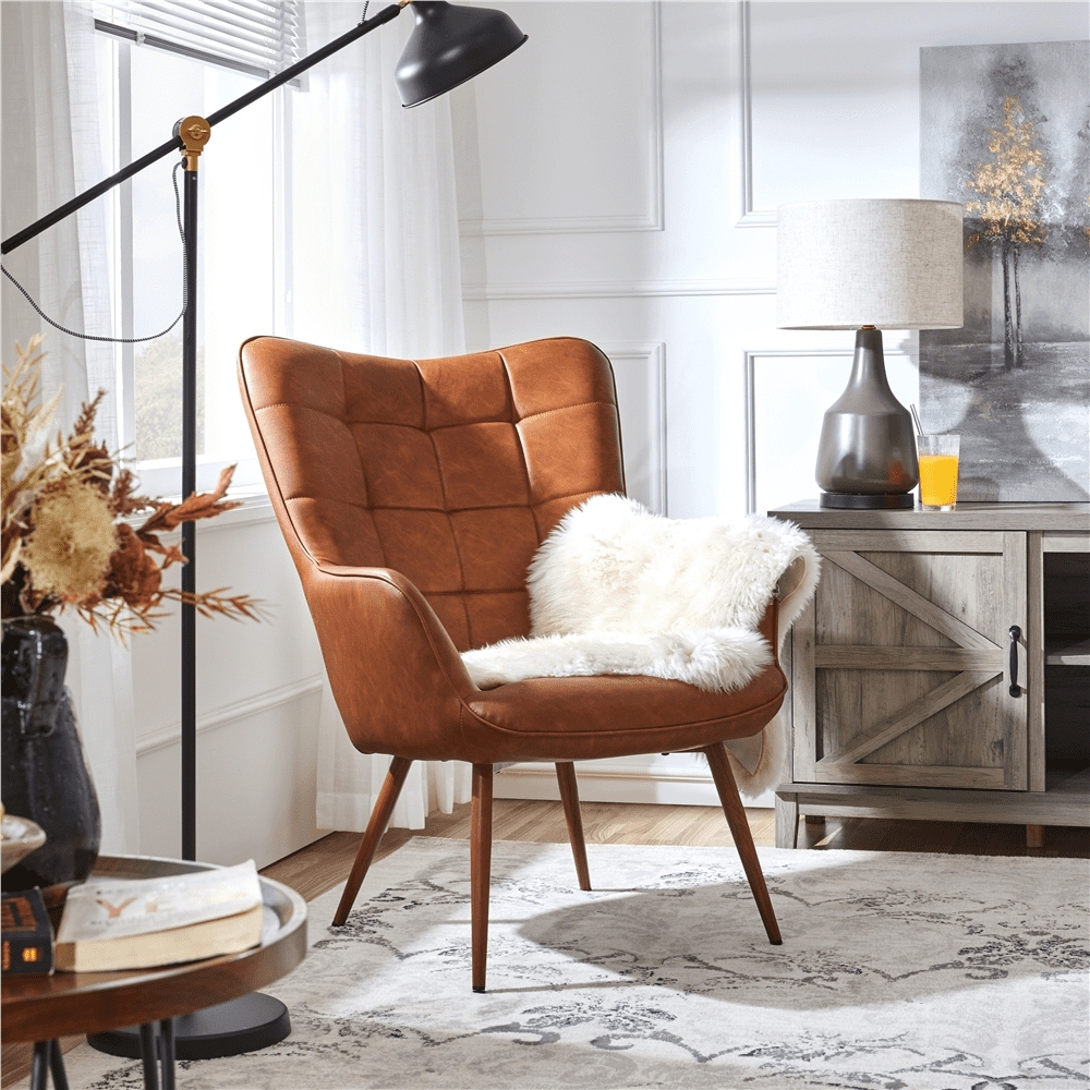 Accent Chair Biscuit Tufting wingback faux leather club