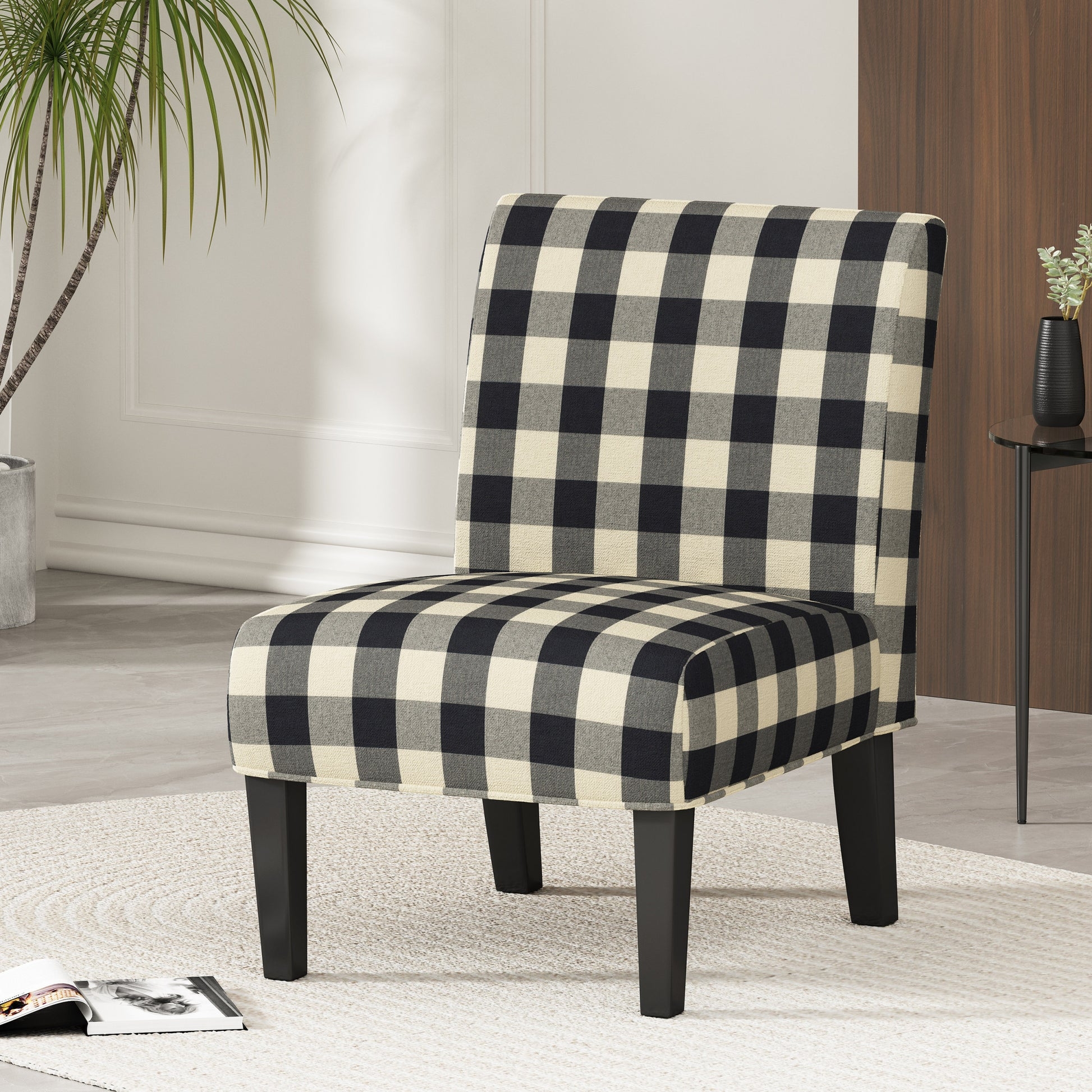 Accent Chair Buffalo Check Pattern Armless Slipper Chair Seating