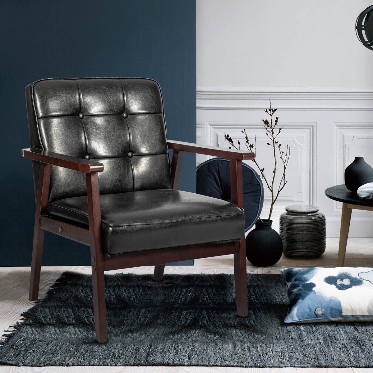 Accent Chair Button Tufted Back charcoal black armchair
