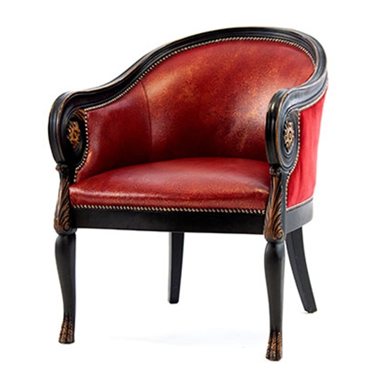 Accent Chair Carved Rosette Mottled Red Empire Style
