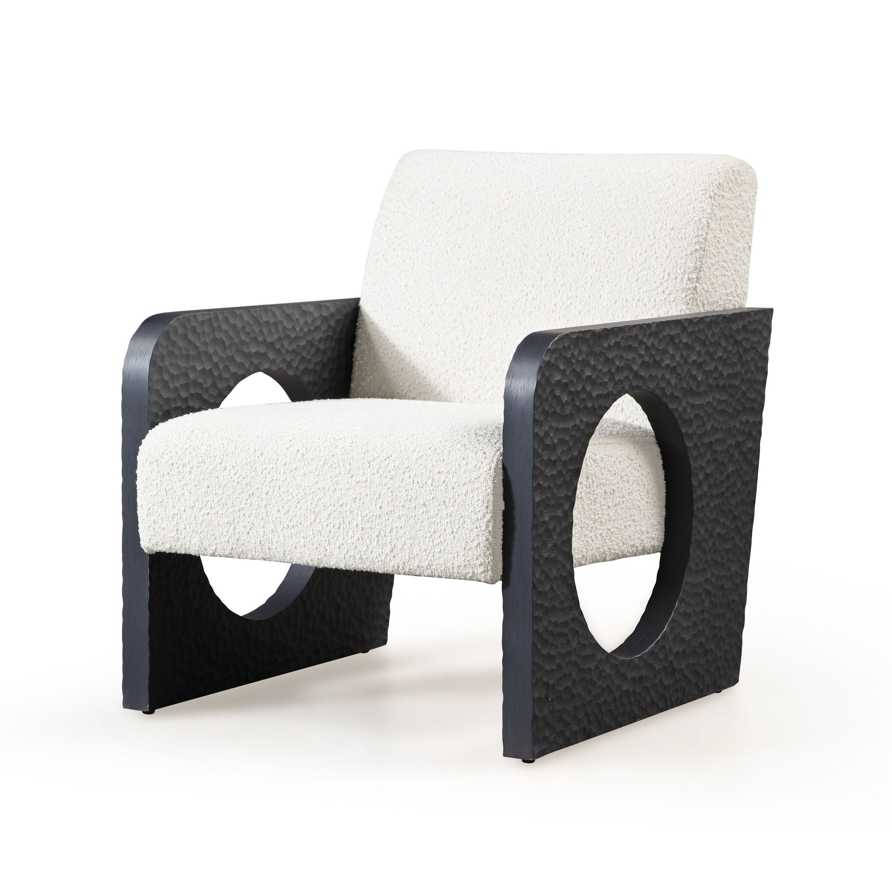 Accent Chair Circular Cutouts Hammered Texture Black Oak Wood