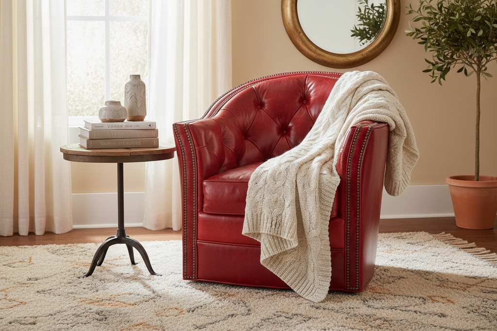Accent Chair Crimson Tufted Swivel Barrel Reading Chair