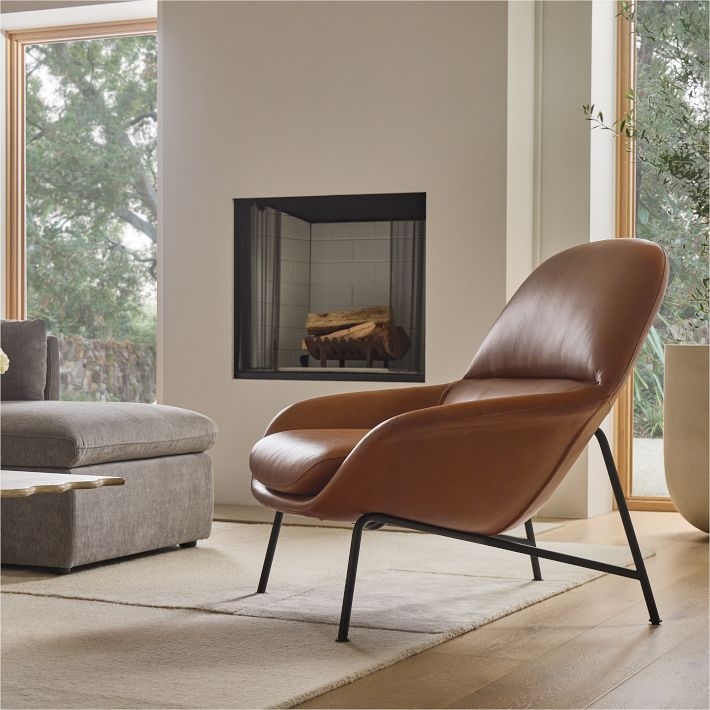 Accent Chair Curved Shell saddle brown mid-century seat