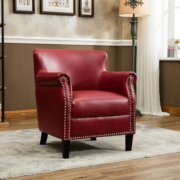 Accent Chair Deep Red Silver Nailhead Transitional Style