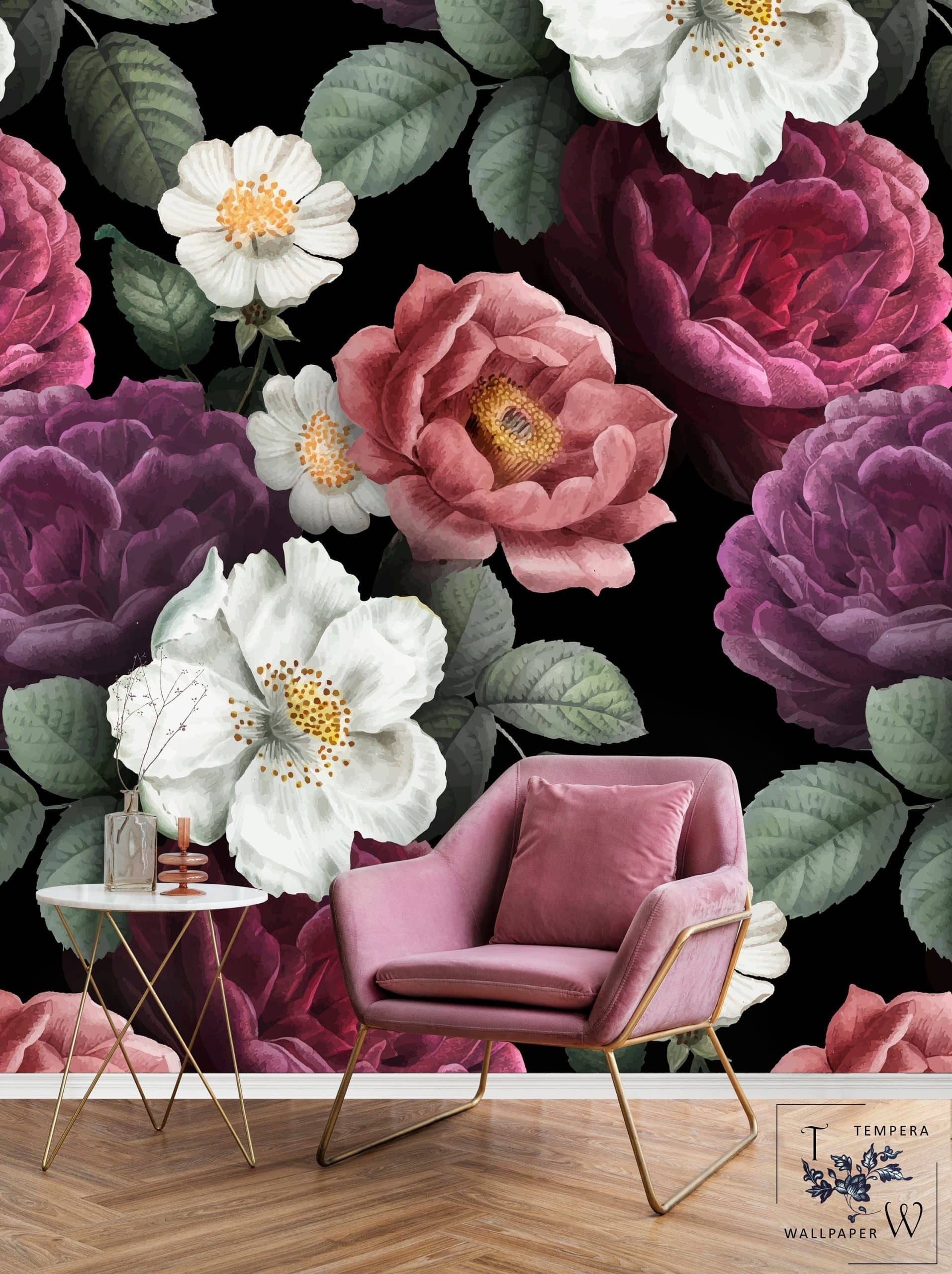 Accent Chair: Dusty Rose Velvet Gold Sled Frame Seating