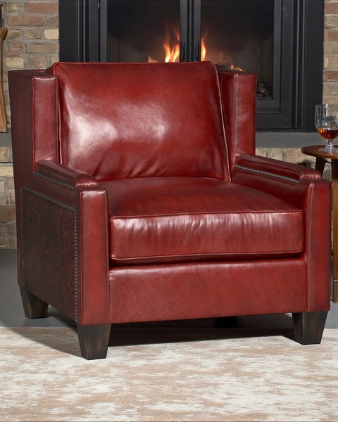 Accent Chair Embossed Side Panels Burnished Red Seat