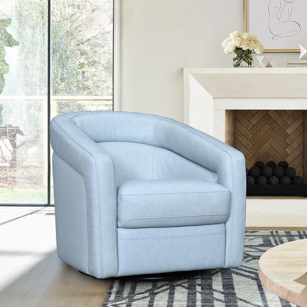 Accent Chair featuring Blue Leather Look and Seaming
