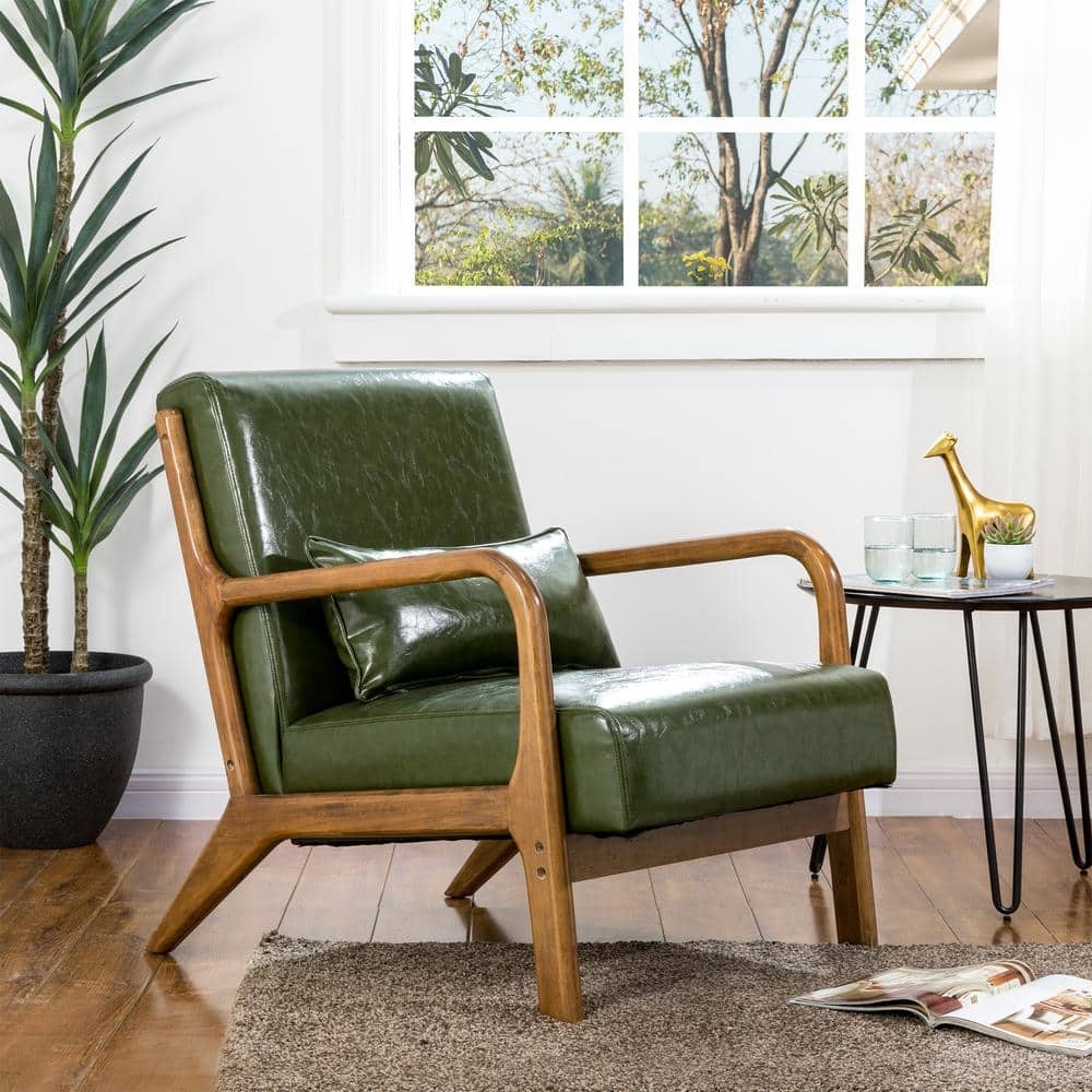 Accent Chair Forest Green Upholstery walnut wood armchair