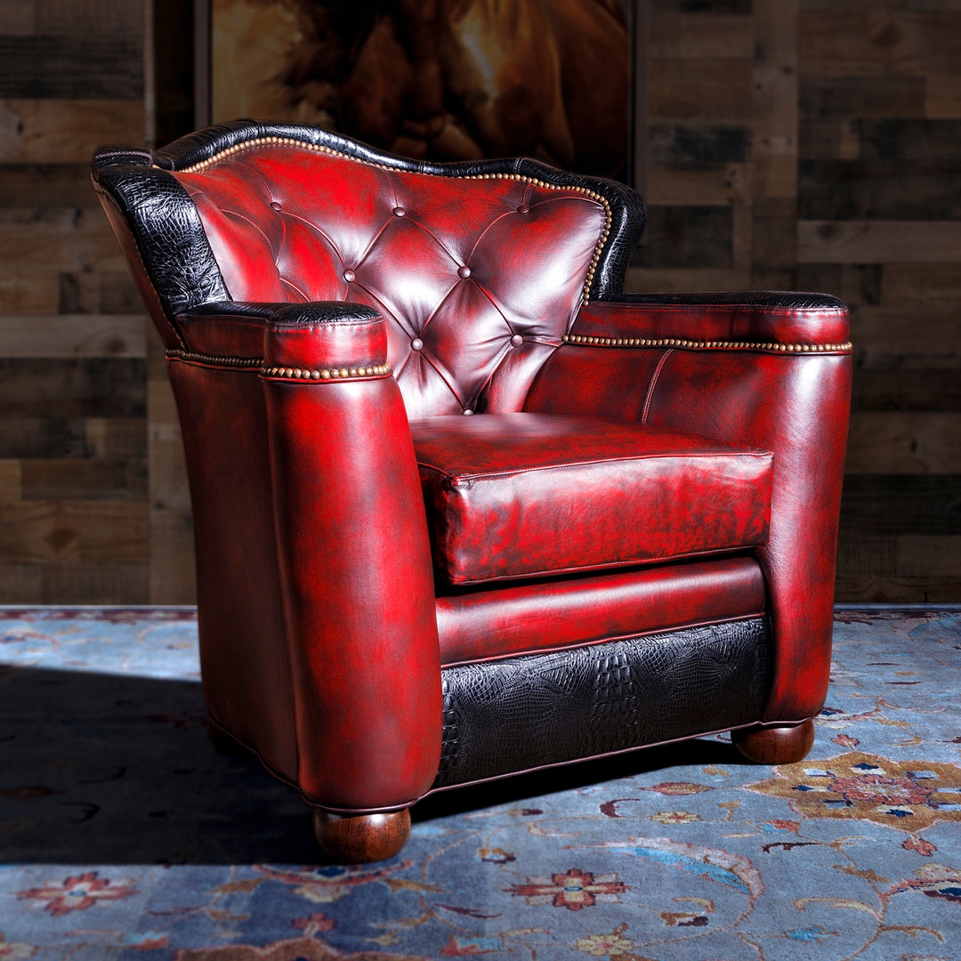 Accent Chair Gator Print Panels Antique Red Club Style