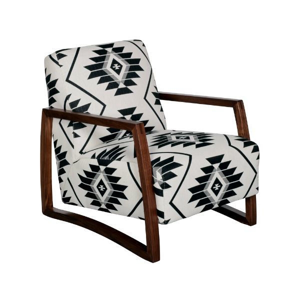 Accent Chair Geometric Pattern Open Wood Frame Onyx Black Seat