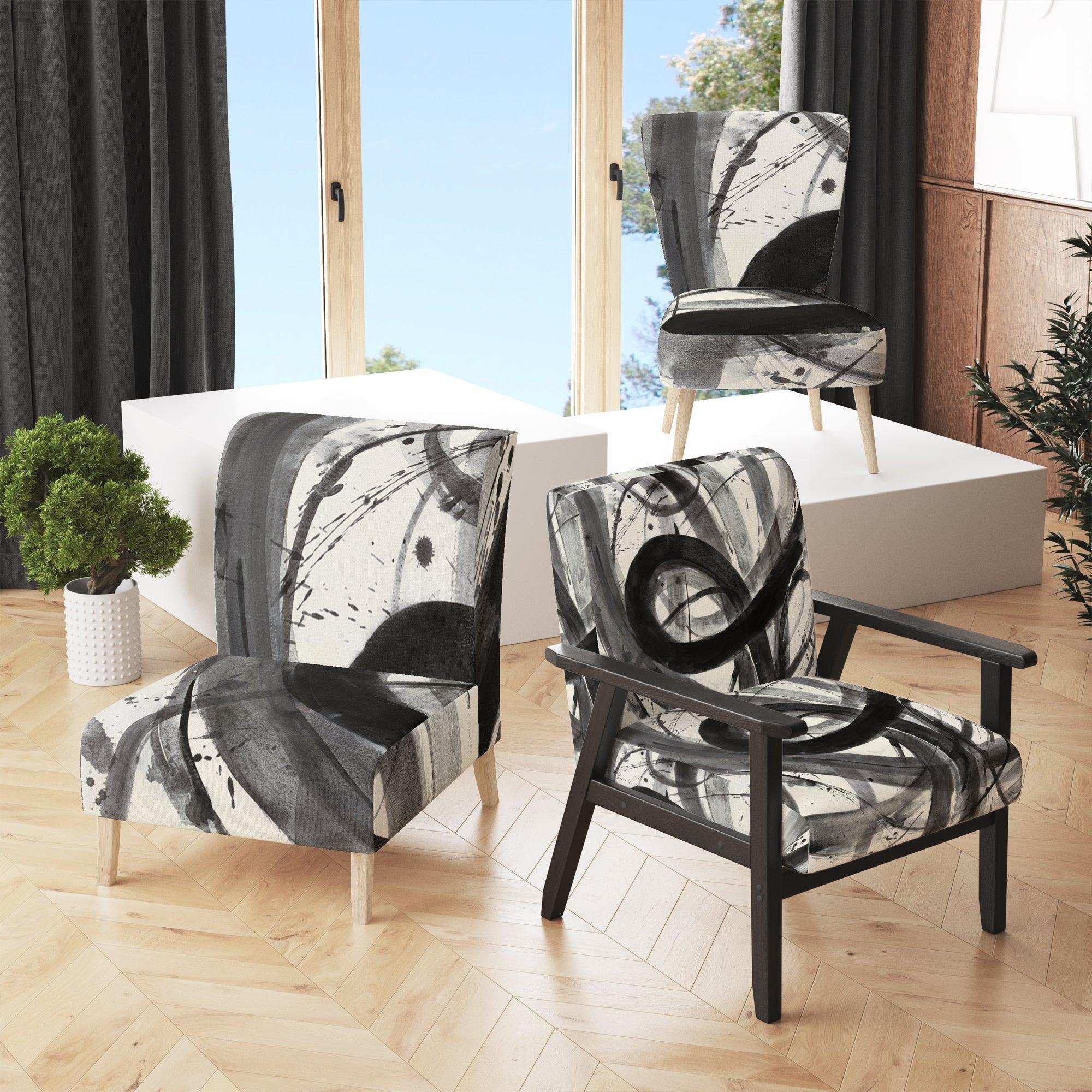 Accent Chair Gestural Abstract Print Painterly Upholstery Art