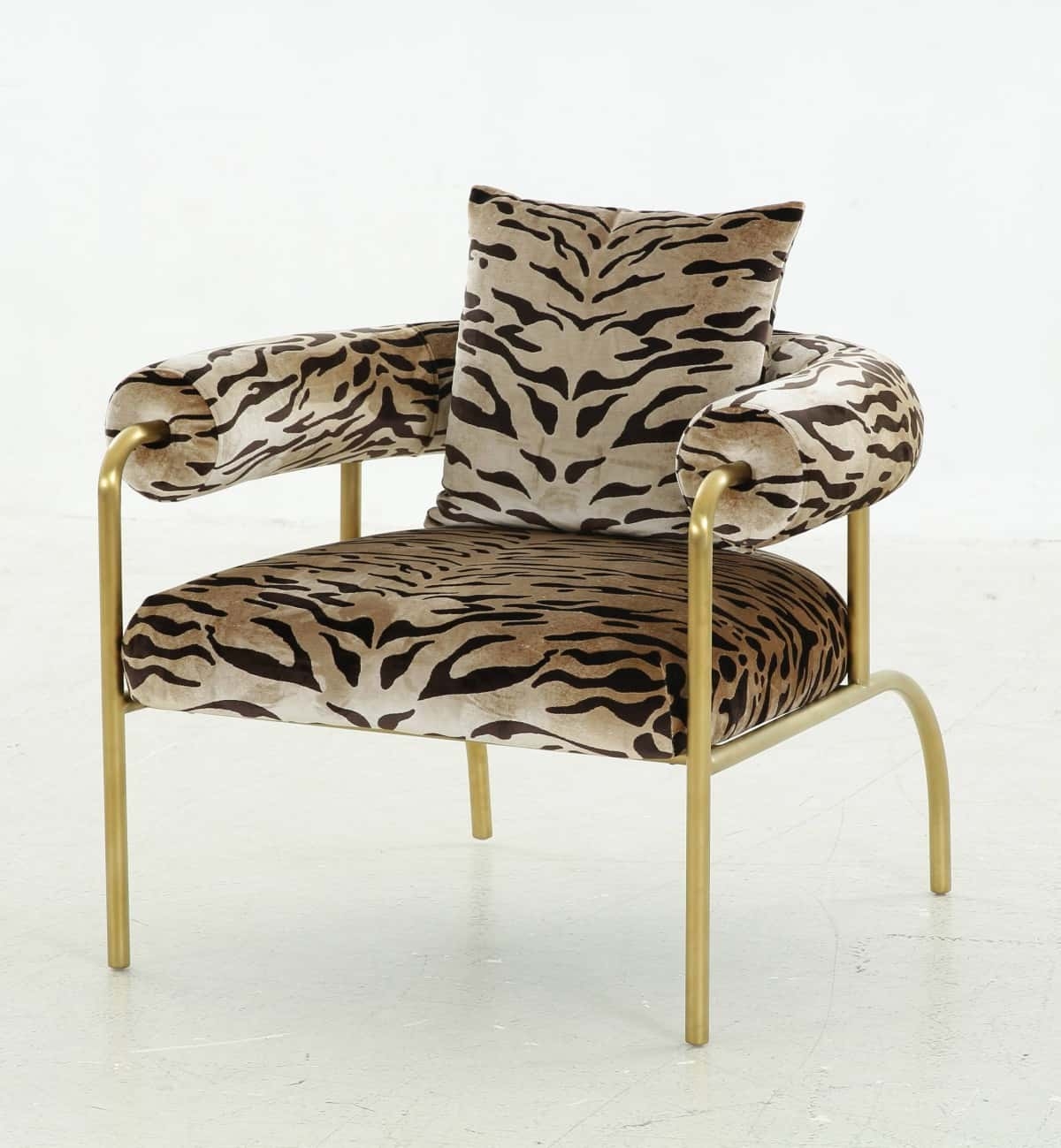 Accent Chair Gold Tubular Frame Bolster Arm Lounge Seating