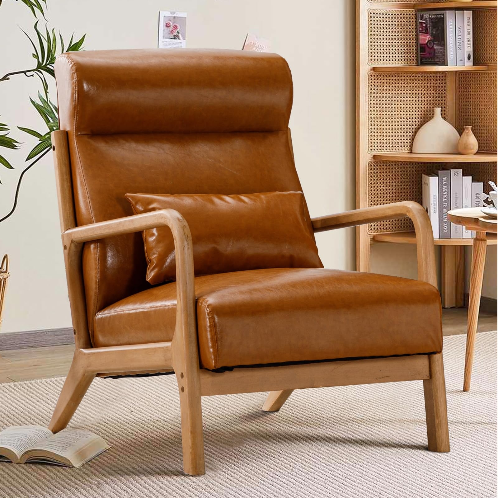 Accent Chair High Back camel leather reading nook chair