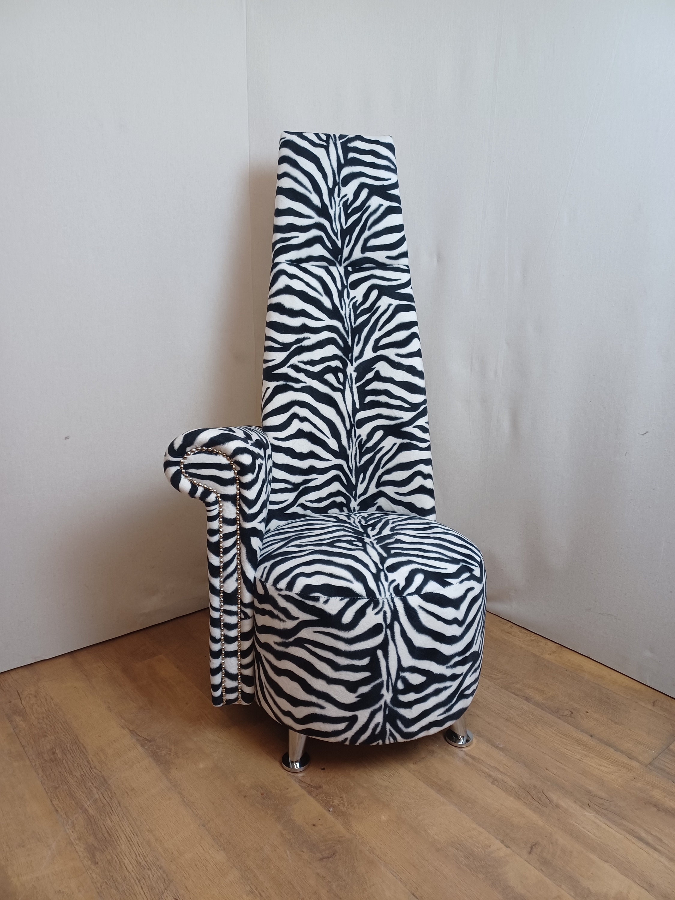 Accent Chair High Tapered Back Asymmetrical Arm Scrolled
