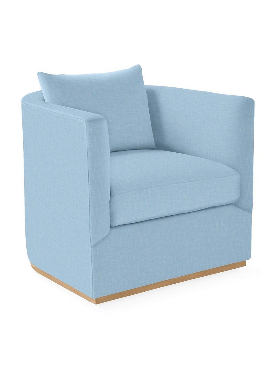 Accent Chair in Coastal Blue Basketweave Wood Plinth