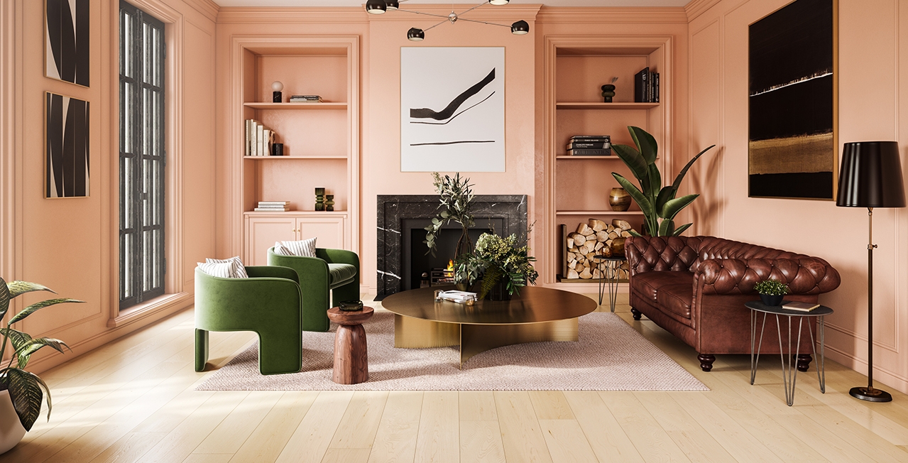 Accent Chair: Mid-Century Transitional Living Room Peach