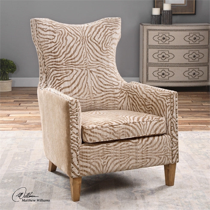 Accent Chair Neutral Animal Print Flared Wingback Seating
