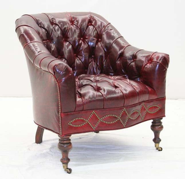 Accent Chair Ornate Stud Pattern Tufted Oxblood Leather