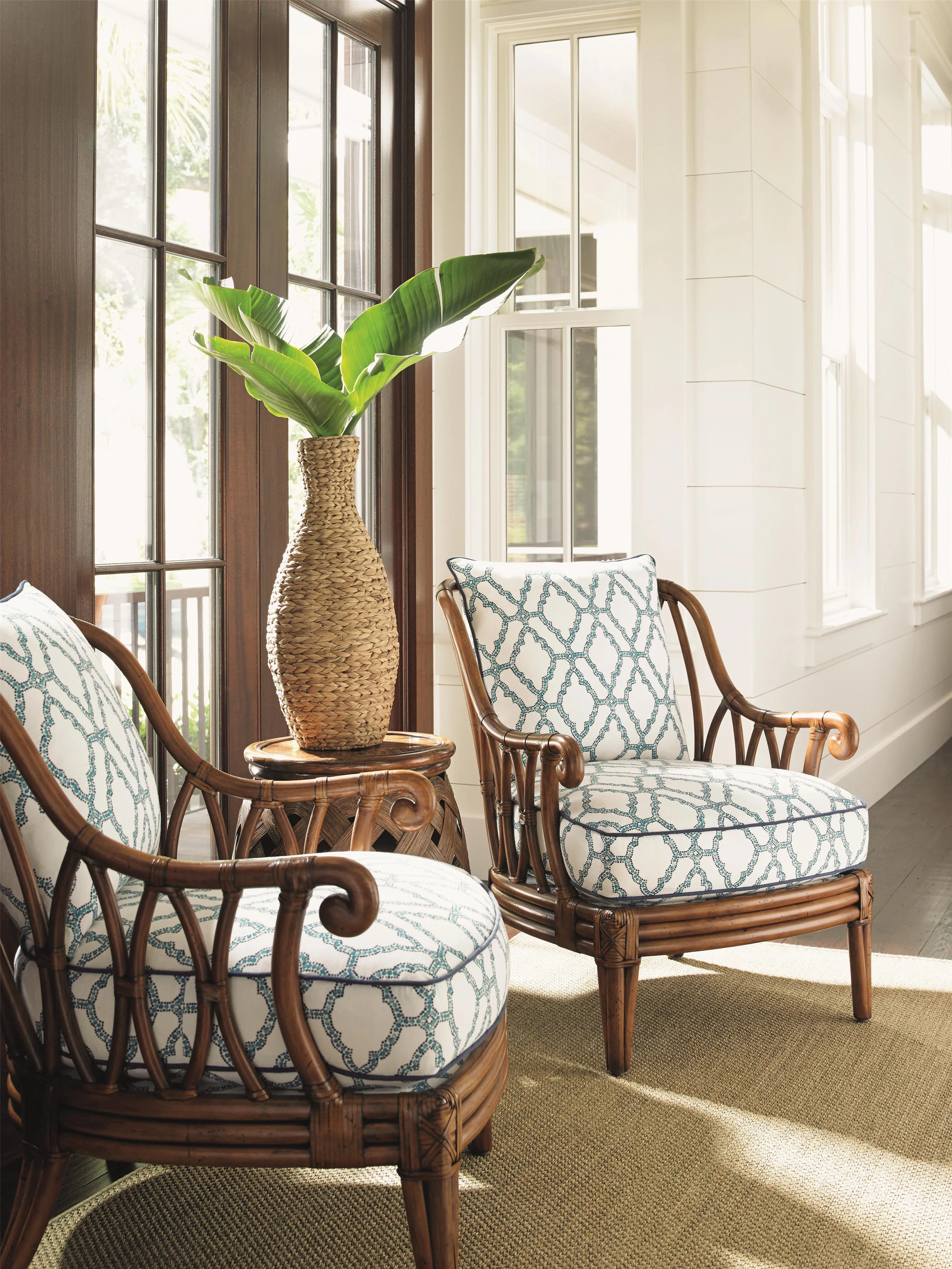 Accent Chair Scrolled Arms Rattan Rattan Lattice Accent Chair