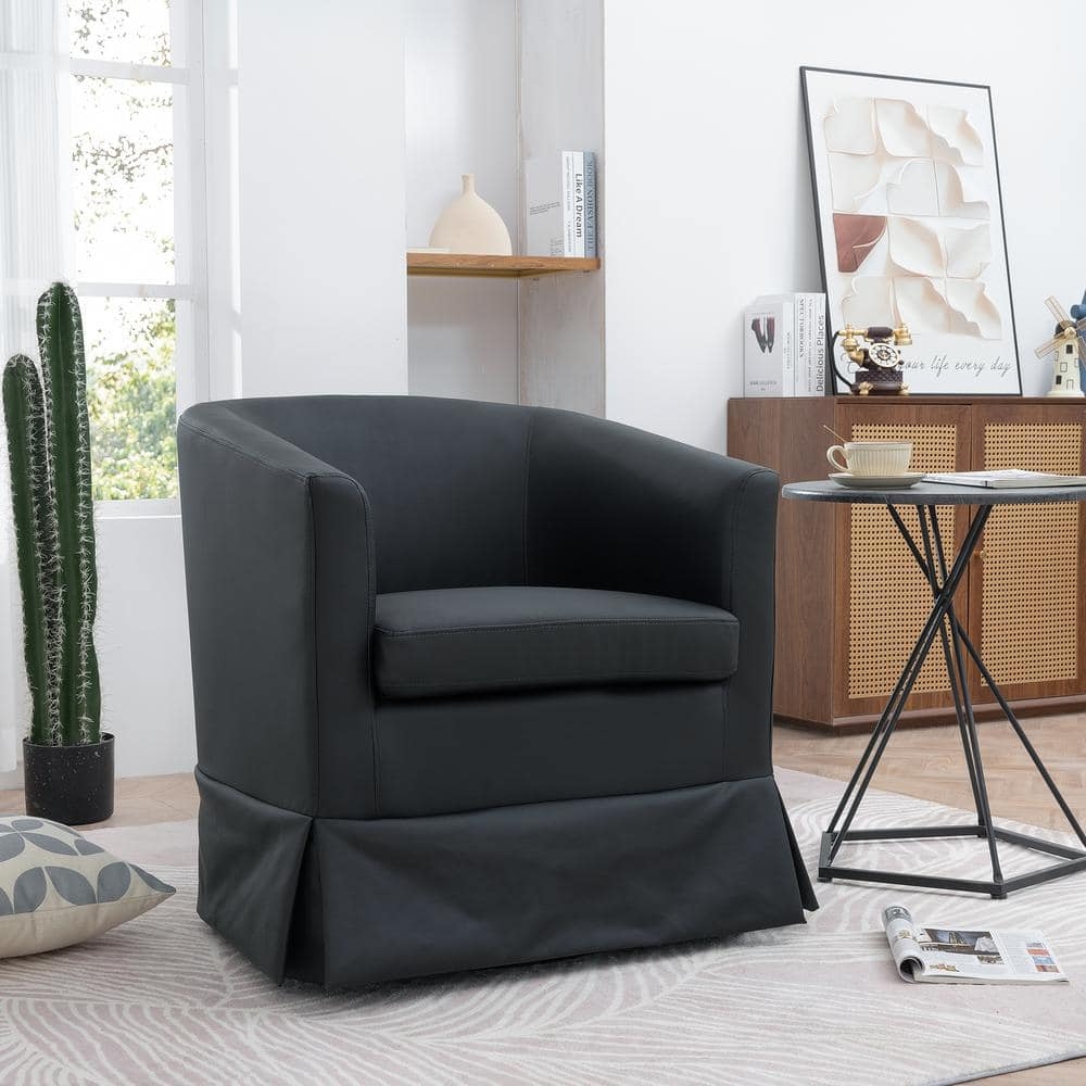 Accent Chair Swivel Base Black Skirted Armchair