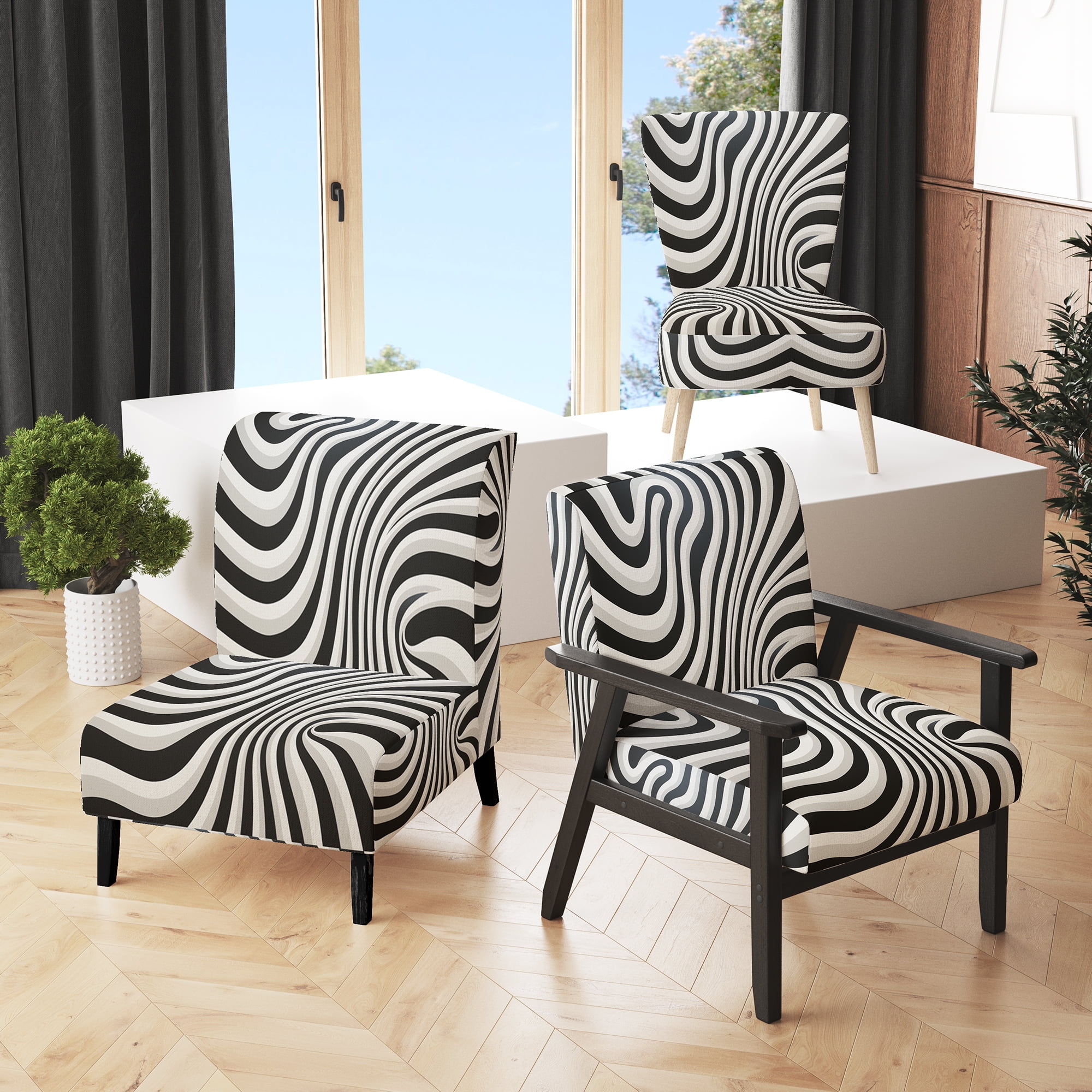 Accent Chair Wavy Stripe Pattern Optical Art Dreaming Seating