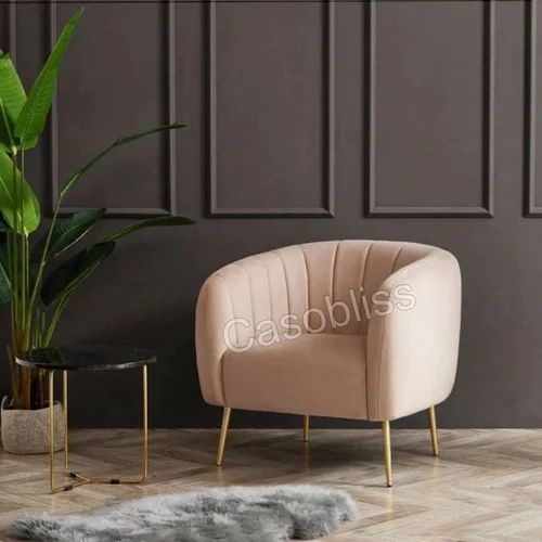 Accent Chair with Blush Pink Fabric and Channel Back