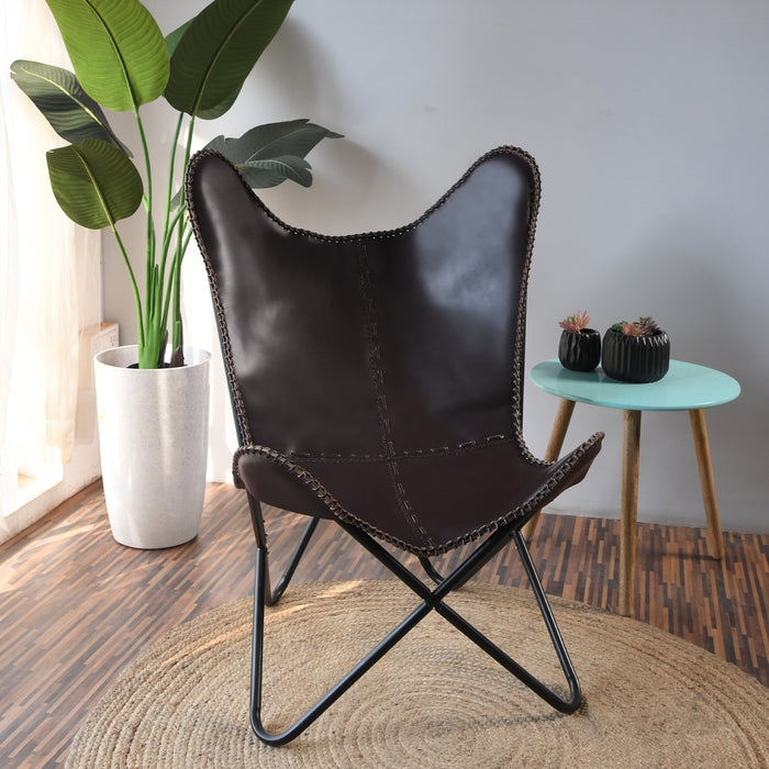 Accent Chair with Butterfly Silhouette and Whipstitched Edges