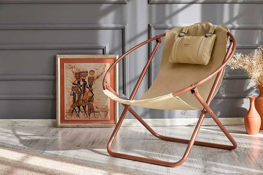 Accent Chair with Copper Toned Frame and Buckle Straps