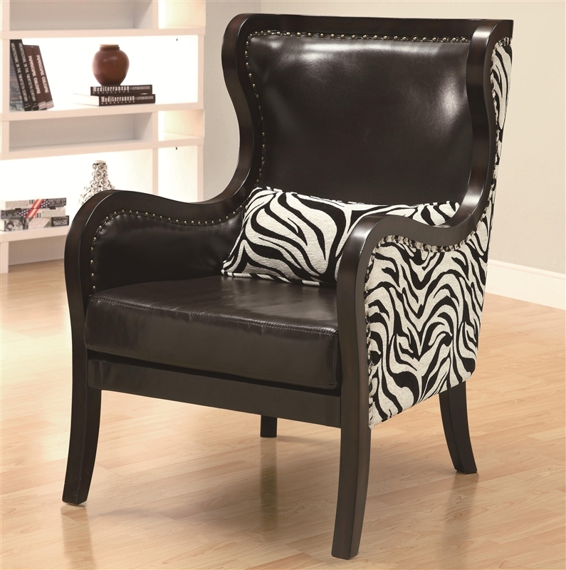 Accent Chair Zebra Print Fabric Leather Contrast Wingback