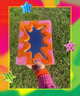 Accent Mirror: Tufted Frame Neon Orange Wavy Border