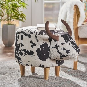 Accent Ottoman: Cow Shaped Animal Motif Whimsical Nursery Decor