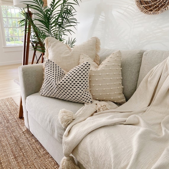 Accent Pillows Fringed Accents Layered Neutral Boho