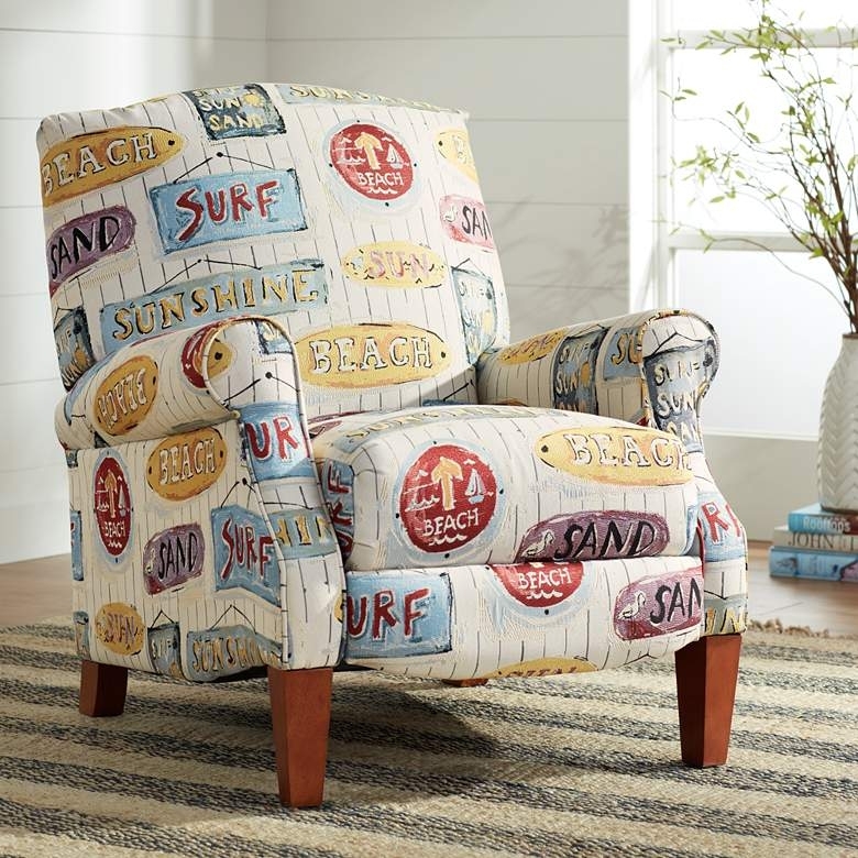 Accent Recliner Beach Motif Print Cream Coastal Surf Recliner Chair
