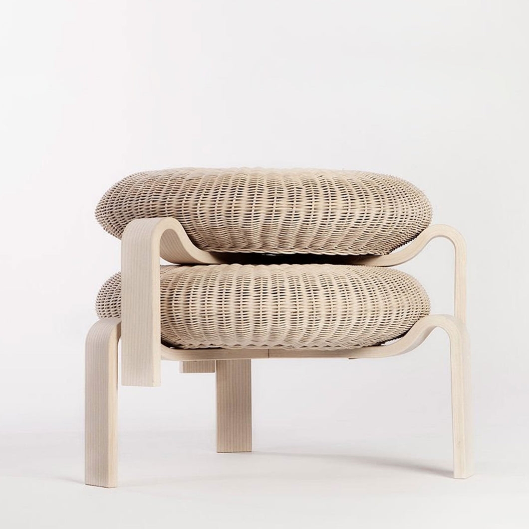 Accent Stool Stackable Design Braided Wicker Bentwood