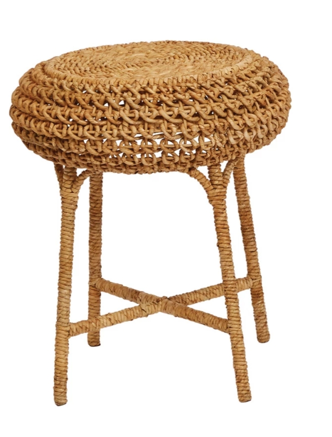 Accent Stool Water Hyacinth Top with X Frame Stretcher