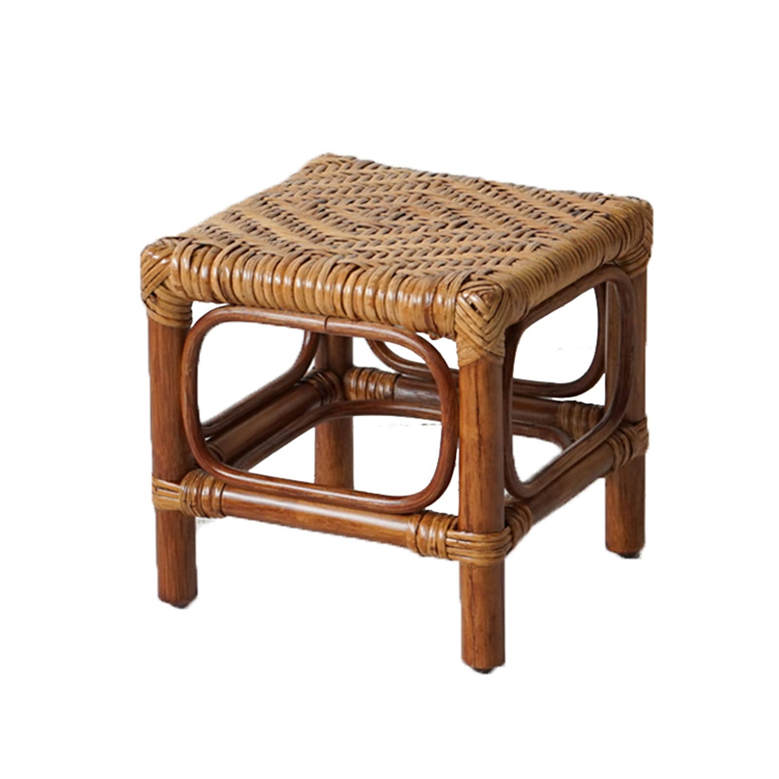 Accent Stool Wrapped Joints Retro Rattan Cane Seating